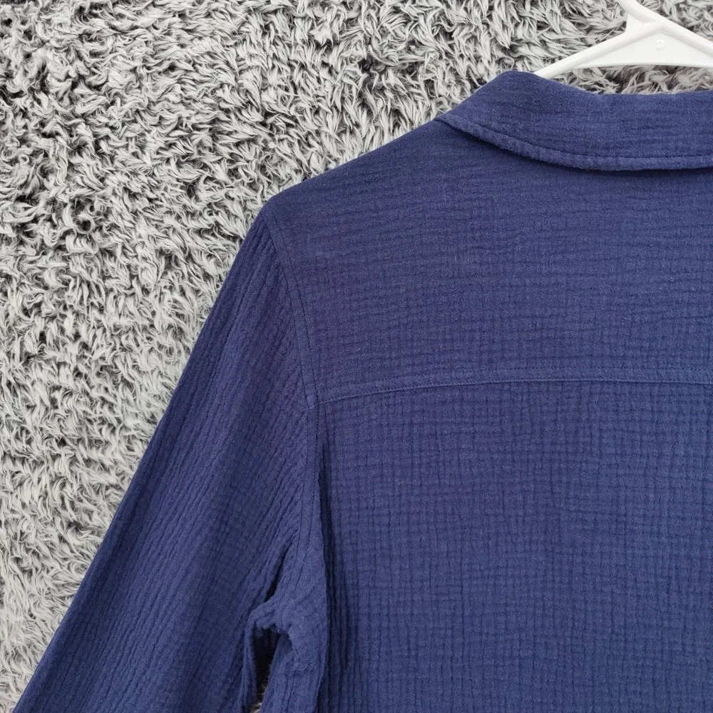 Soft Surroundings Women Coastal Gauze Preppy Airy Button Up Shirt M Navy Top - Picture 7 of 16